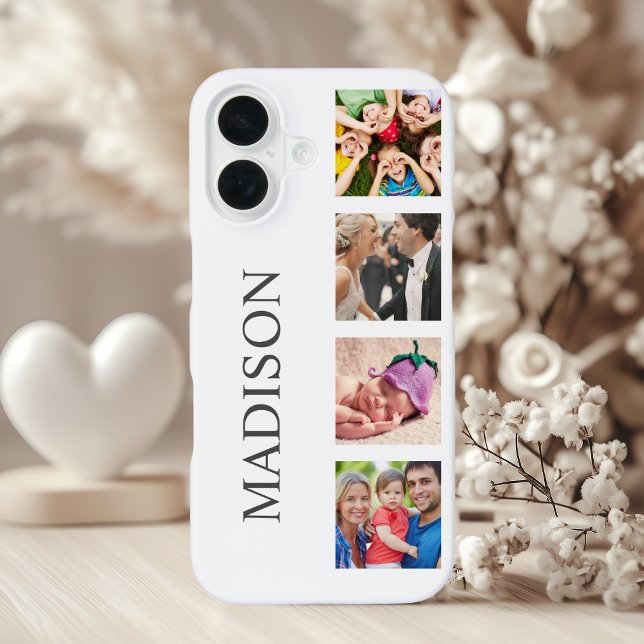 Custom Family Photo Collage Personalised White iPhone 16 Case (Creator Uploaded)