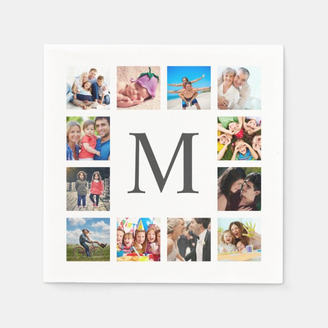 Custom Family Photo Collage Personalised White Napkin (Front)