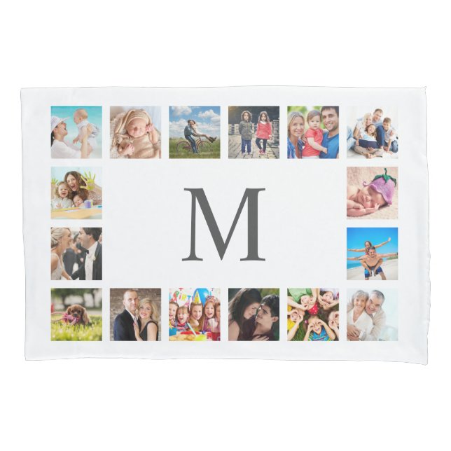 Custom Family Photo Collage Personalised White Pillowcase (Front)
