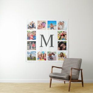 Custom Family Photo Collage Personalised White Tapestry