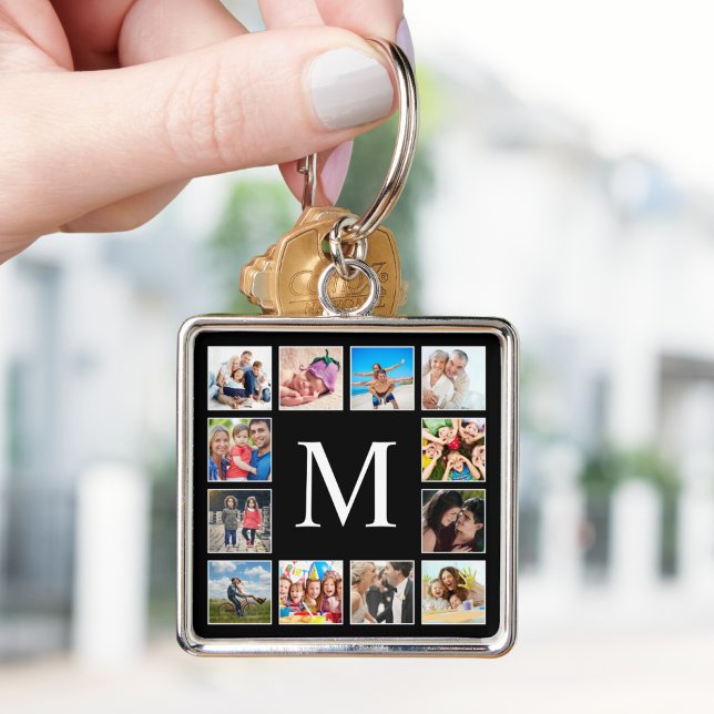 Custom Family Photo Collage Personalized Black Key Ring (Creator Uploaded)