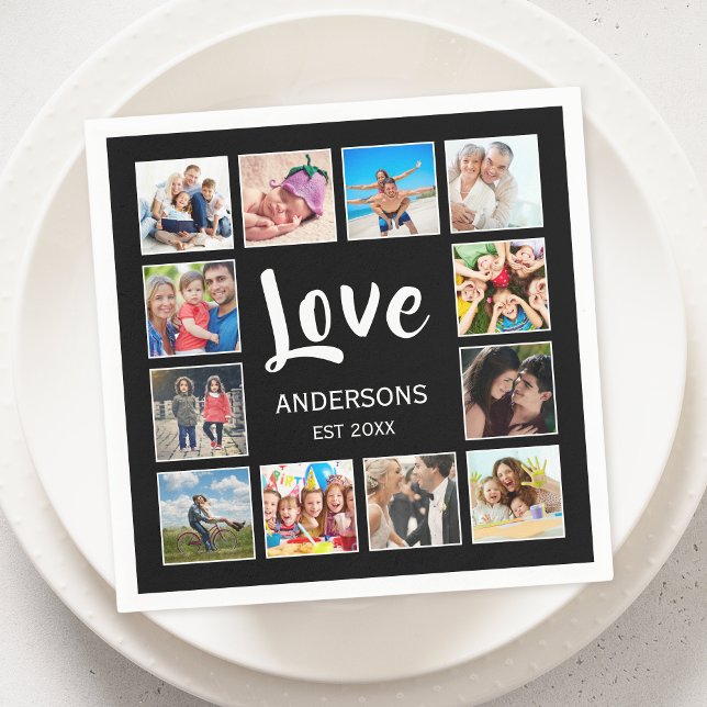 Custom Family Photo Collage Personalized Black Napkin (Creator Uploaded)