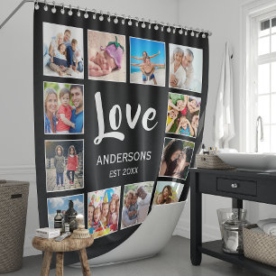 Custom Family Photo Collage Personalized Black Shower Curtain
