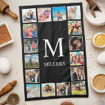 Custom Family Photo Collage Personalized Black Tea Towel<br><div class="desc">Create your own personalized 16 photo collage,  kitchen towel background. The kitchen towel face also features your monogram and name. Add your favorite photos,  designs or artworks to create something really unique.</div>