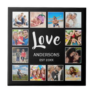 Custom Family Photo Collage Personalized Black Tile