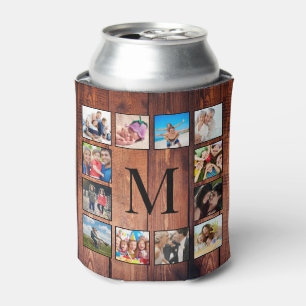 Custom Family Photo Collage Reclaimed Wood Can Cooler