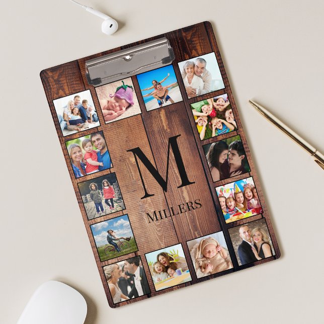 Custom Family Photo Collage Reclaimed Wood Clipboard (Creator Uploaded)