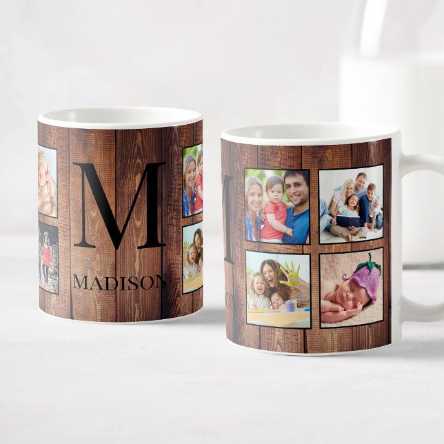 Custom Family Photo Collage Reclaimed Wood Coffee Mug (Creator Uploaded)