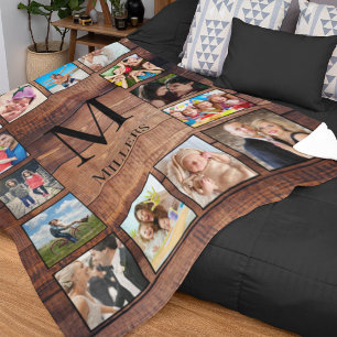 Custom Family Photo Collage Reclaimed Wood Fleece Blanket