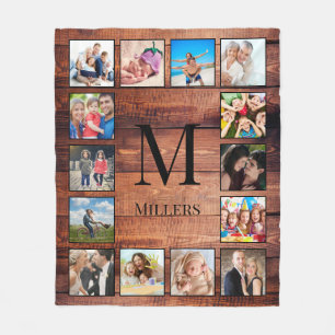 Custom Family Photo Collage Reclaimed Wood Fleece Blanket