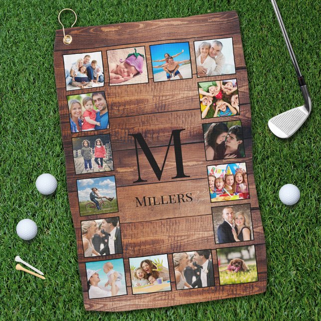 Custom Family Photo Collage Reclaimed Wood Golf Towel (Creator Uploaded)