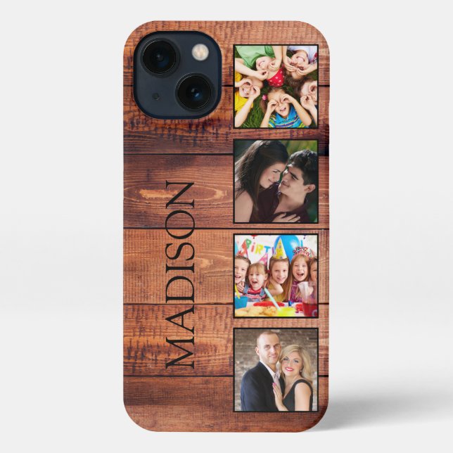 Custom Family Photo Collage Reclaimed Wood iPhone Case (Back)