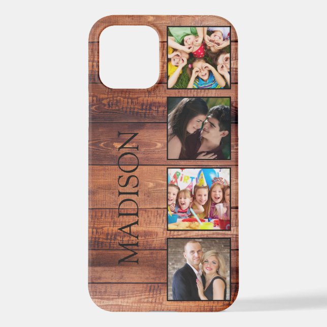 Custom Family Photo Collage Reclaimed Wood iPhone Case (Back)