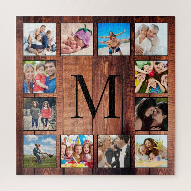Custom Family Photo Collage Reclaimed Wood Jigsaw Puzzle (Vertical)