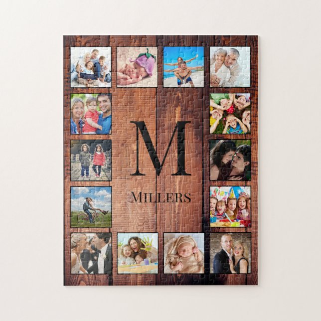 Custom Family Photo Collage Reclaimed Wood Jigsaw Puzzle (Vertical)