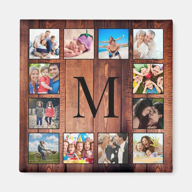Custom Family Photo Collage Reclaimed Wood Magnet (Front)