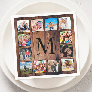 Custom Family Photo Collage Reclaimed Wood Napkin