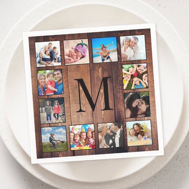 Custom Family Photo Collage Reclaimed Wood Napkin (Creator Uploaded)