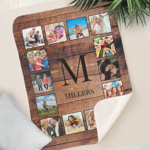 Custom Family Photo Collage Reclaimed Wood Sherpa Blanket