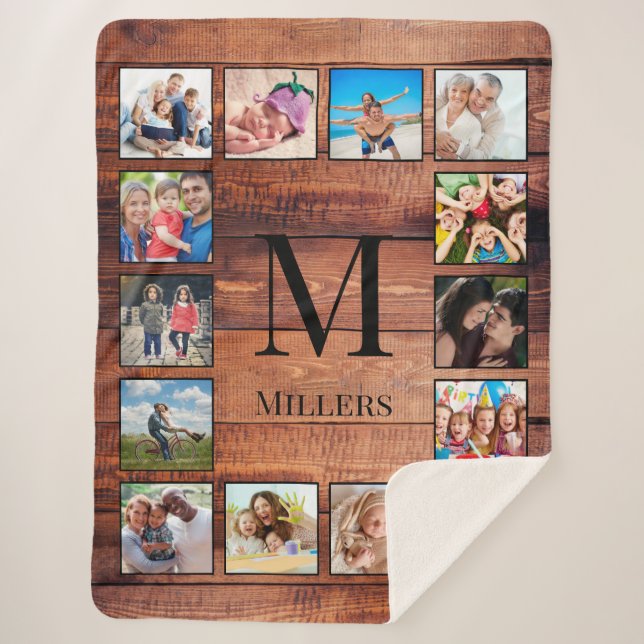 Custom Family Photo Collage Reclaimed Wood Sherpa Blanket (Front)