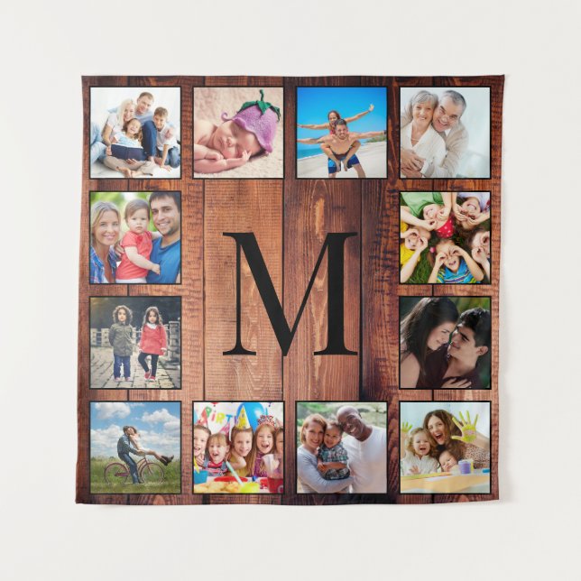 Custom Family Photo Collage Reclaimed Wood Tapestry (Front)