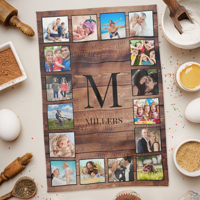 Custom Family Photo Collage Reclaimed Wood Tea Towel (Creator Uploaded)