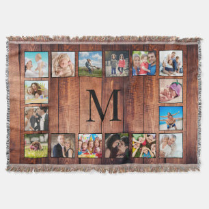 Custom Family Photo Collage Reclaimed Wood Throw Blanket