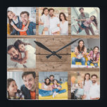 Custom Family Photo Collage Rustic Modern Wood Square Wall Clock<br><div class="desc">Custom Family 8 - Photo Collage on a rustic medium brown vintage "shiplap" wood background. Great personalised present for Father's Day, Mother's Day, or as a present for grandmoms and granddad's for Birthdays or Family Holidays. Update with your favourite 8 photos and this will be a keepsake they will surely...</div>