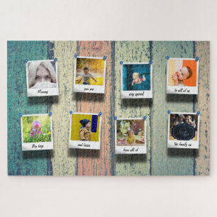 Custom Family Photo Collage Vintage Rustic Wood Jigsaw Puzzle