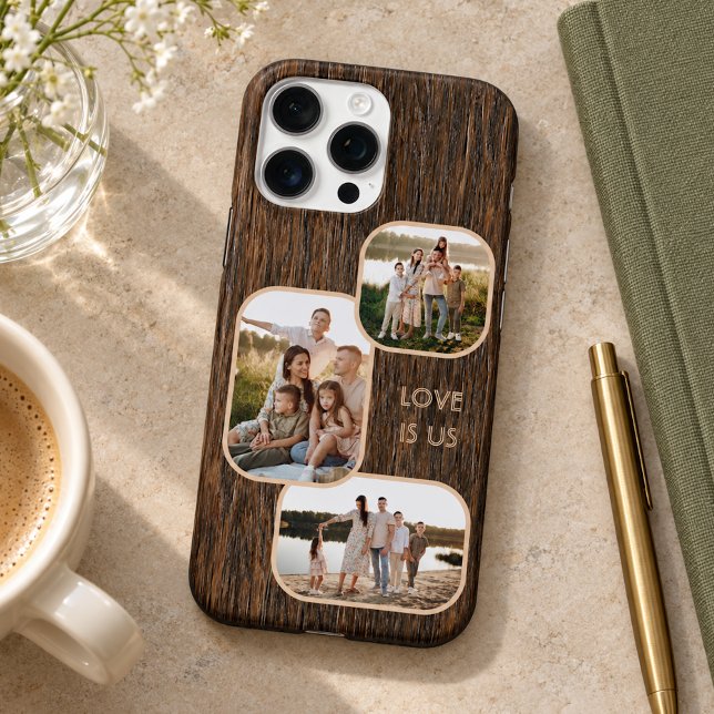 Custom Family Photo Collage Woodgrain iPhone Case (Creator Uploaded)