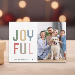 Custom Family Photo Colourful Joyful Christmas Holiday Card