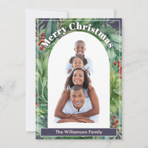 Custom Family Photo Elegant Botanical Christmas Holiday Card