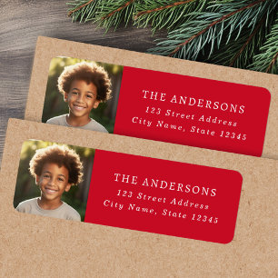 Custom family photo elegant red return address