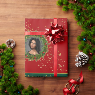 Custom Family Photo Festive Christmas Text Wrapping Paper