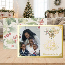 Custom Family Photo Gold Merry Christmas