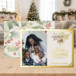 Custom Family Photo Gold Merry Christmas