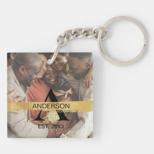 Custom Family Photo Gold Monogram Name Personalize Key Ring