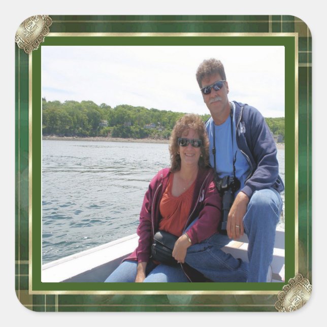 Custom Family Photo Green Antique Frame DIY, ZYPI Square Sticker (Front)