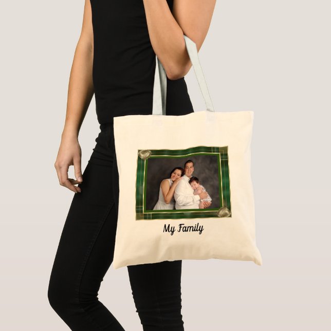 Custom Family Photo Green Antique Frame DIY, ZYPI Tote Bag (Front (Product))