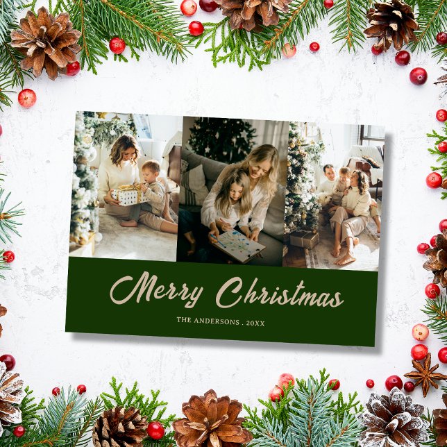 custom family photo green merry christmas Card (Creator Uploaded)