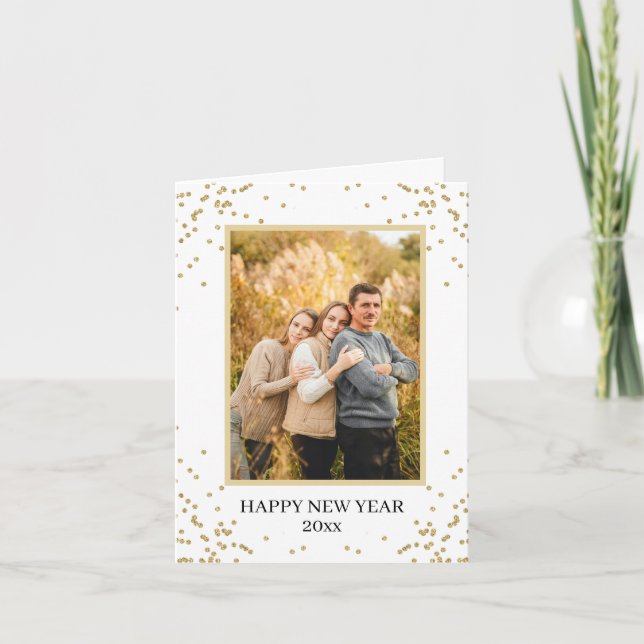 Custom Family Photo Happy New Year Folded Holiday Card (Front)