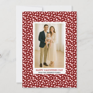 Custom Family Photo Hearts Pattern Valentine's Day Holiday Card