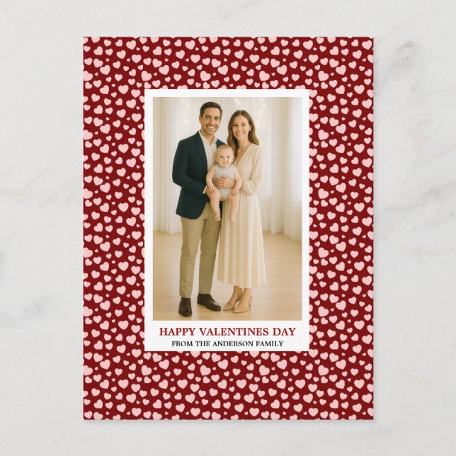 Custom Family Photo Hearts Pattern Valentine's Day Holiday Postcard (Front)