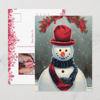 Custom Family photo Holiday Card with Cute Snowman