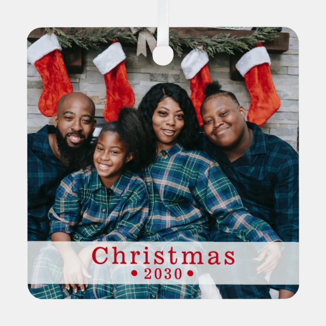 Custom Family Photo Holiday Metal Ornament (Front)