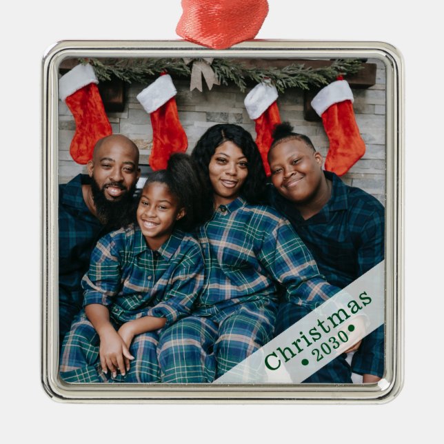 Custom Family Photo Holiday Metal Tree Decoration (Front)