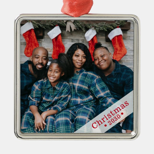 Custom Family Photo Holiday Metal Tree Decoration (Front)