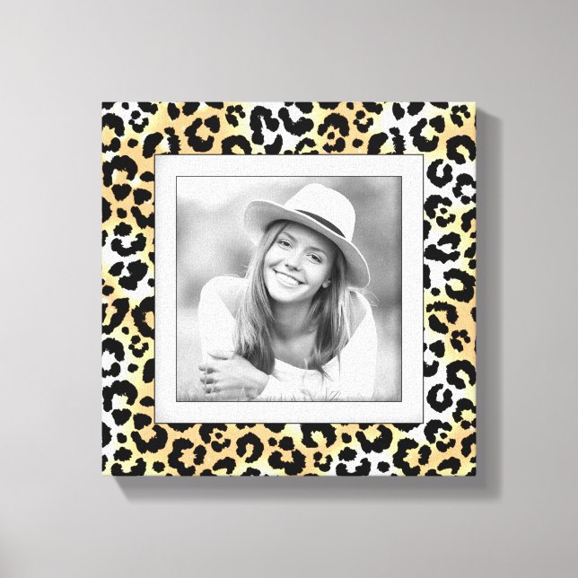 Custom Family Photo Leopard Border Canvas Print (Front)