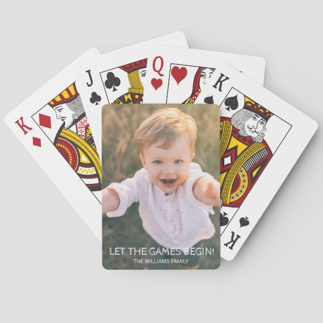 Custom Family Photo Let The Games Begin Playing Cards (Back)