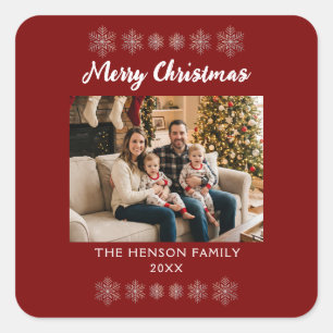 Custom Family Photo Merry Christmas Square Sticker